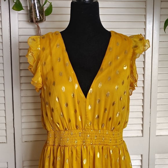 Lulus Yellow Sleeveless Dress with Gold Polka Dots - Picture 2 of 14